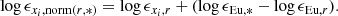 $$ \begin{aligned} \log \epsilon _{x_i,{\mathrm{norm}(r,*)}} = \log \epsilon _{x_i, r} + (\log \epsilon _{\mathrm{Eu},*} - \log \epsilon _{\mathrm{Eu},r}). \end{aligned} $$