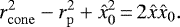 \begin{equation*} r_{\mathrm{cone}}^2 - r_{\mathrm{p}}^2 &#x002B; \hat{x}_0^2\,{=}\,2 \hat{x} \hat{x}_0. \end{equation*}