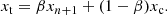 $$ \begin{aligned} x_\mathrm{t} = \beta x_{n+1} + (1-\beta ) x_\mathrm{c} . \end{aligned} $$