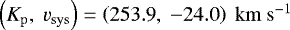 ${{\left({K_{\mathrm{p}}}{},\ {v_{\mathrm{sys}}}{}\right)=\left({253.9},\ {-24.0} \right)\ {\mathrm{km \ s^{-1}}}{}}}$