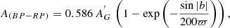 $$ \begin{aligned} A_{(BP-RP)} = 0.586 \, A_G^{^{\prime }}\,\left(1-\exp {\left(-\frac{\sin {|b|}}{200\varpi }\right)}\right) , \end{aligned} $$