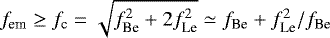 $f_{\textrm{em}}\geq f_{\textrm{c}} = \sqrt{f_{\textrm{Be}}^2&#x002B;2f_{\textrm{Le}}^2} \simeq f_{\textrm{Be}}&#x002B;f_{\textrm{Le}}^2/f_{\textrm{Be}}$