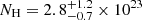 $ N_{\mathrm{H}} = 2.8^{+1.2}_{-0.7} \times 10^{23} $