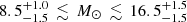 $ 8.5^{+1.0}_{-1.5}\,\lesssim\, M_{\odot}\,\lesssim\,16.5^{+1.5}_{-1.5} $