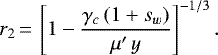 \begin{equation*}r_2\,{=}\,\left[1-\frac{\gamma_c\,(1&#x002B;s_w)}{\mu&#x0027;\,y}\right]^{-1/3}. \end{equation*}
