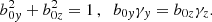 $$ \begin{aligned} b_{0y}^2+b_{0z}^2=1 \, , \;\; b_{0y}\gamma _y = b_{0z}\gamma _z .\end{aligned} $$