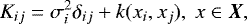 \begin{equation*} K_{ij} = \sigma^2_i \delta_{ij} &#x002B; k(x_i,x_j), ~x \in \vec{X}, \end{equation*}