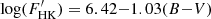 $ \log(F^\prime_{\rm HK})=6.42{-}1.03(B{-}V) $