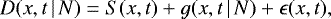 \begin{equation*}\begin{split} & D(x, t \,|\, N) = S(x, t) &#x002B; g(x, t \,|\, N) &#x002B; \epsilon(x, t), \end{split} \end{equation*}