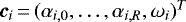 $\vec{c}_i\,{=}\,(\alpha_{i,0}, \dots, \alpha_{i,R}, \omega_i)^T$