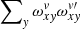 $ \sum\nolimits_{\mathit{y}} \omega_{x\mathit{y}}^v \omega_{x\mathit{y}}^{\mathit{v}\prime} $