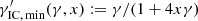 $ \gamma^\prime_{{\rm IC,\,min}}(\gamma,x) := \gamma/(1 + 4 x \gamma) $