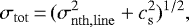\begin{equation*} \sigma_{\mathrm {tot}}\,{=}\,(\sigma_{\mathrm {nth,line}}^2 &#x002B; c_{\mathrm{s}}^2)^{1/2}, \end{equation*}