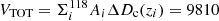 $ V_{\rm TOT} = \Sigma_i^{118} A_i \Delta D_{\rm c}(z_i) = 9810 $