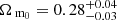 $ {\Omega_{\text{ m}_{0}}}= 0.28^{+0.04}_{-0.03} $