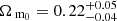 $ {\Omega_{\text{ m}_{0}}}= 0.22^{+0.05}_{-0.04} $