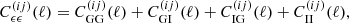 $$ \begin{aligned} C^{(ij)}_{\epsilon \epsilon }(\ell ) = C^{(ij)}_{\rm GG}(\ell ) + C^{(ij)}_{\rm GI}(\ell ) + C^{(ij)}_{\rm IG}(\ell ) + C^{(ij)}_{\rm II}(\ell ), \end{aligned} $$
