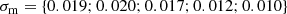 $$ \begin{aligned} \sigma _{\rm m} = \left\{ 0.019;0.020;0.017;0.012;0.010 \right\} \end{aligned} $$