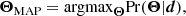 $$ \begin{aligned} {\boldsymbol{\Theta }}_{\mathrm{MAP} } = \mathrm{argmax}_{\boldsymbol{\Theta }} \mathrm{Pr} ({\boldsymbol{\Theta }} | {\boldsymbol{d}}), \end{aligned} $$