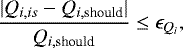 \begin{equation*}\frac{|Q_{i,is}-Q_{i,\textrm{should}}|}{Q_{i,\textrm{should}}} \leq \epsilon_{Q_i}, \end{equation*}