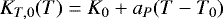 \begin{align*} K_{T,0}(T) = K_0 &#x002B; a_P(T-T_0)\end{align*}