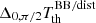 $ \Delta_{0,\pi/2} T_{\mathrm{th}}^{\mathrm{BB/dist}} $