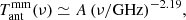 $$ \begin{aligned} T_{\rm ant}^\mathrm{mm} (\nu ) \simeq A \, (\nu /\mathrm{GHz})^{-2.19}, \end{aligned} $$