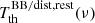 $ T_{\mathrm{th}}^{\mathrm{BB/dist,rest}} (\nu) $
