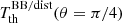 $ T_{\mathrm{th}}^{\mathrm{BB/dist}} (\theta=\pi/4) $