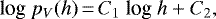 \begin{equation*} \textrm{log}\ \mbox{$p_{V}(h)$}\,{=}\,C_1\ \textrm{log}\ h &#x002B; C_2,\end{equation*}