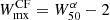 $ W_\mathrm{mx}^\mathrm{CF} = W_{50}^\alpha - 2 $