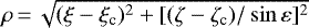 $\rho\,{=}\,\sqrt{(\xi - \xi_{\textrm{c}})^{2} &#x002B; [(\zeta - \zeta_{\textrm{c}})/\sin \varepsilon ]^{2}}$