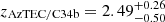 $ z_{\mathrm{AzTEC/C34b}} = 2.49^{+0.26}_{-0.50} $