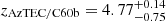 $ z_{\mathrm{AzTEC/C60b}} = 4.77^{+0.14}_{-0.75} $