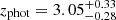$ z_{\mathrm{phot}} = 3.05^{+0.33}_{-0.28} $