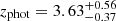 $ z_{\mathrm{phot}} = 3.63^{+0.56}_{-0.37} $