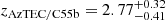 $ z_{\mathrm{AzTEC/C55b}} = 2.77^{+0.32}_{-0.41} $