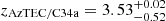 $ z_{\mathrm{AzTEC/C34a}} = 3.53^{+0.02}_{-0.52} $