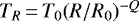 $T_R\,{=}\,T_0(R/R_0)^{-Q}$