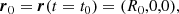 $$ \begin{aligned}&{\boldsymbol{r}}_0 = {\boldsymbol{r}}(t=t_0) = (R_0,0,0), \end{aligned} $$