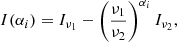 $$ \begin{aligned} I(\alpha _{i})=I_{\nu _{1}}-\left(\frac{\nu _{1}}{\nu _{2}}\right)^{\alpha _{i}} I_{\nu _{2}}, \end{aligned} $$