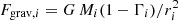 $ F_{\mathrm{grav},i}=G\,M_{i}(1-\Gamma_{i})/r^2_{i} $