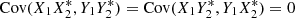 $ \text{Cov}(X_1X_2^*,Y_1Y_2^*)=\text{Cov}(X_1Y_2^*, Y_1X_2^*)=0 $