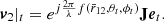 $$ \begin{aligned} \boldsymbol{v}_2|_t=e^{j\frac{2\pi }{\lambda }f(\bar{r}_{12},\theta _t,\phi _t)}\mathbf J \boldsymbol{e}_t. \end{aligned} $$