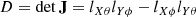 $$ \begin{aligned} D=\det \mathbf J =l_{X\theta }l_{Y\phi }-l_{X\phi }l_{Y\theta } \end{aligned} $$