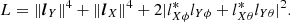 $$ \begin{aligned} L=\Vert {\boldsymbol{l}_Y}\Vert ^4 +\Vert {\boldsymbol{l}_X}\Vert ^4 +2|l_{X\phi }^*l_{Y\phi }+l_{X\theta }^*l_{Y\theta }|^2. \end{aligned} $$
