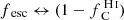 $ {f_{\text{ esc}}}\leftrightarrow (1-{f_{\text{ C}}^{{\text{ H}\,\textsc{I}}}}) $