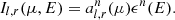 $$ \begin{aligned} I_{l,r}(\mu ,E)= a^{n}_{l,r}(\mu ) \epsilon ^{n}(E). \end{aligned} $$