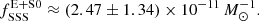 $$ \begin{aligned} f_{\rm SSS}^\mathrm{E+S0}\approx (2.47\pm 1.34)\times 10^{-11}\,M_{\odot }^{-1}. \end{aligned} $$