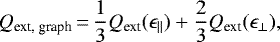 \begin{equation*} Q_{\textrm{ext, graph}}\,{=}\,\frac{1}{3} Q_{\textrm{ext}}(\epsilon_{\parallel}) &#x002B; \frac{2}{3} Q_{\textrm{ext}}(\epsilon_{\perp}),\end{equation*}